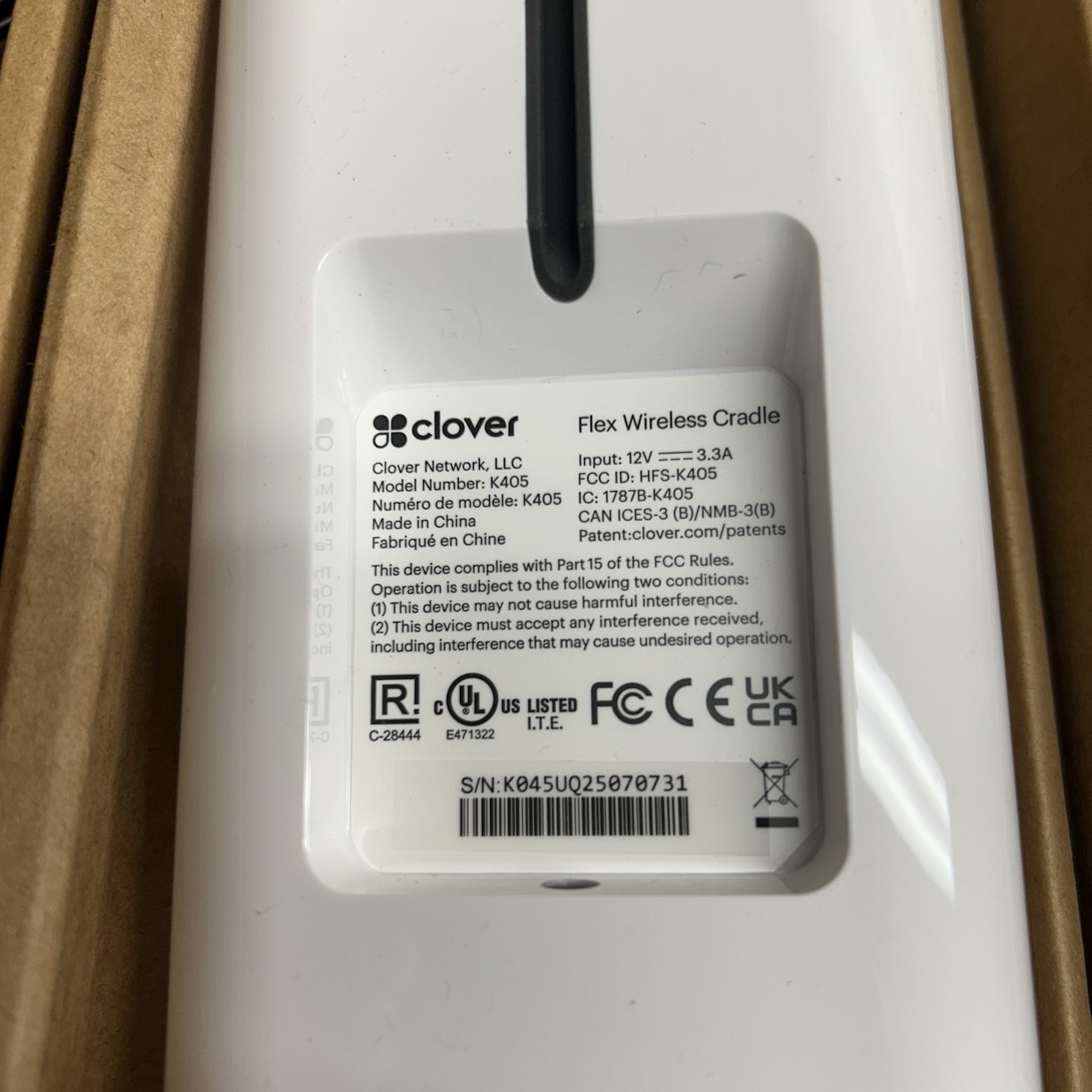 Clover Flex 3 Handheld POS System/C405 + Wireless Cradle K405 + Charger Adapter