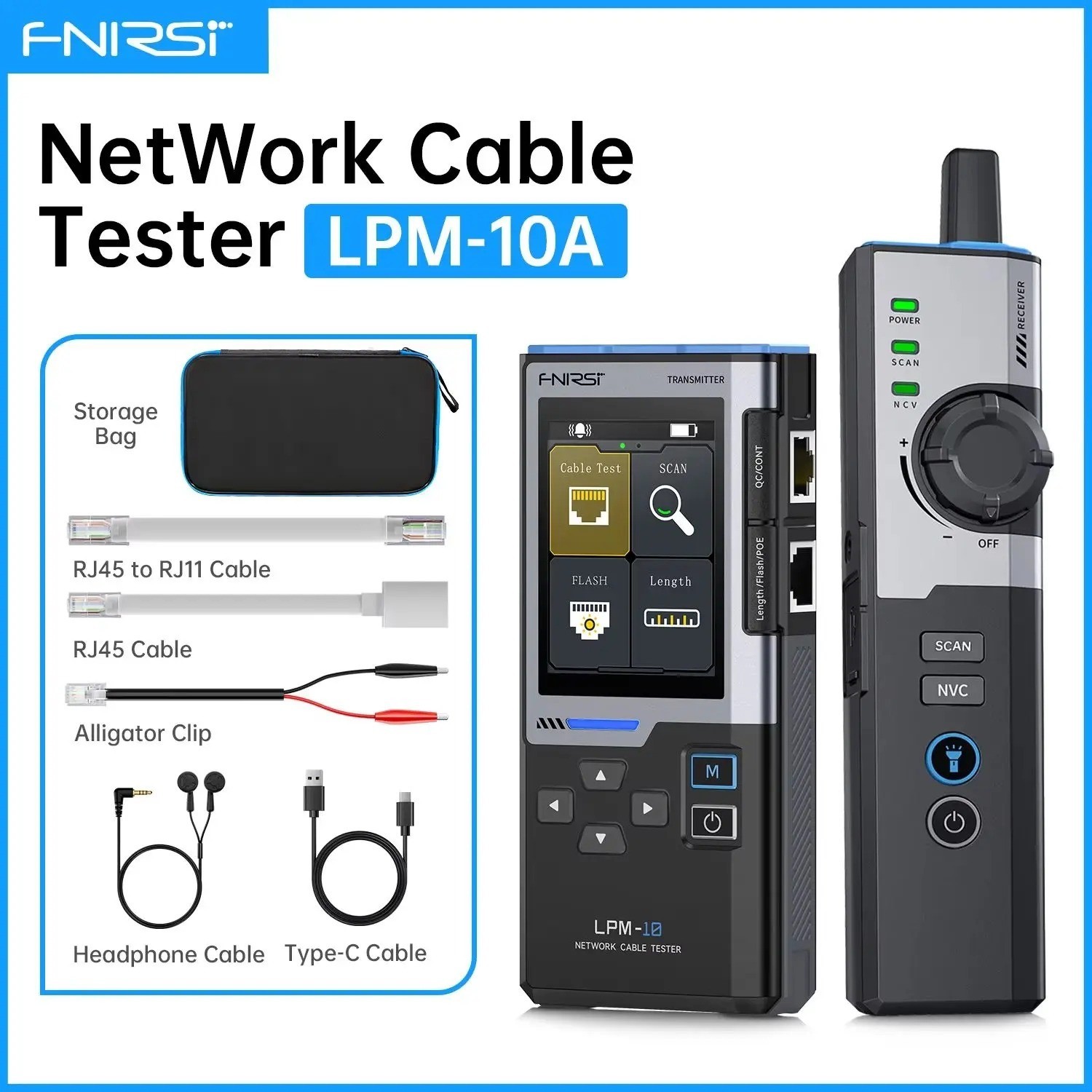 FNIRSI LPM-10A Network RJ45 /RJ11 Line Finder Cable Tracker Tester POE Detection