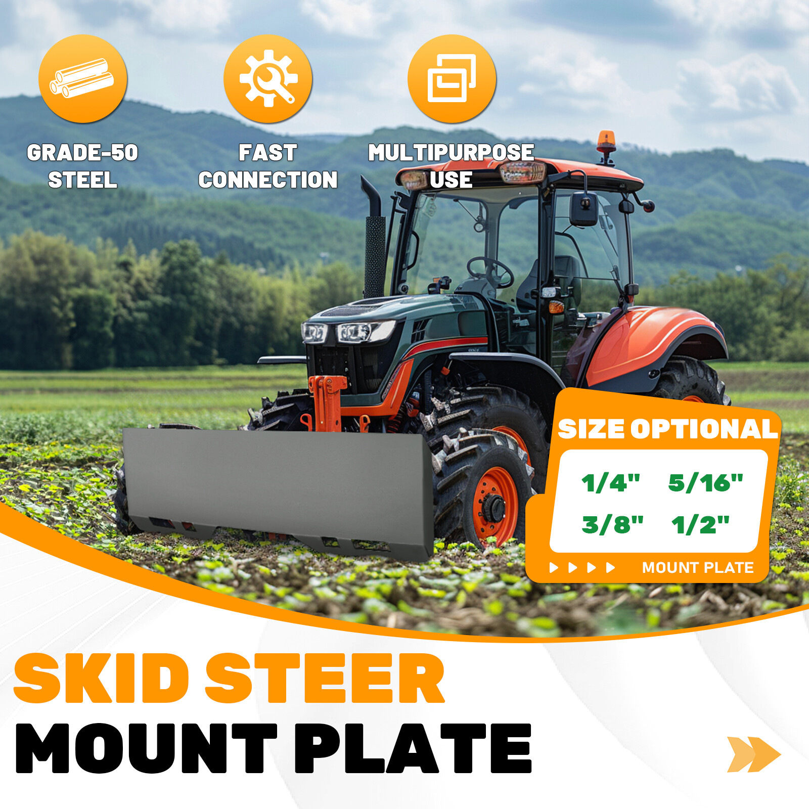 1/4″ 5/16″ 3/8″ 1/2″Skid Steer Mount Plate Adapter Loader Quick Tach Attachment