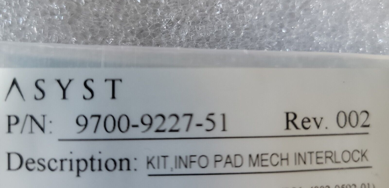 Asyst Technologies (Part Number: 9700-9227-51), Kit, Info Pad Mech Interlock