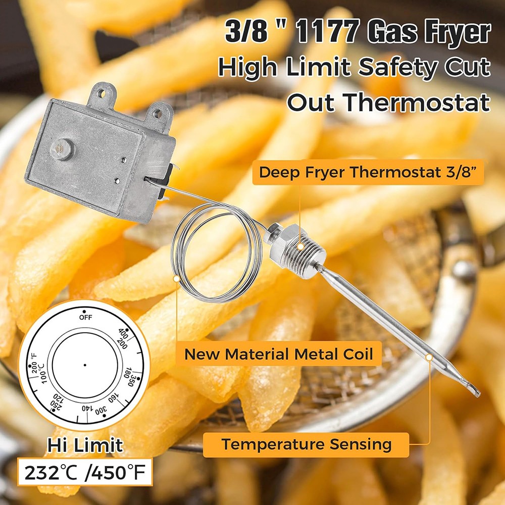 3/8″-18 NPT 1177 Gas Fryer High Limit Safety Shutoff Thermostat