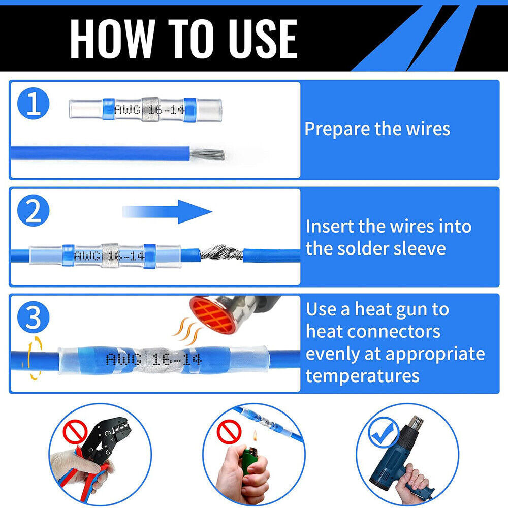 1000-50 Seal Solder Sleeve Heat Shrink Waterproof Butt Wire Connectors Terminals