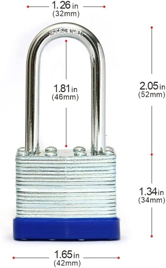 2 pcs 40mm 1-9/16 in Laminated Pad Locks Keyed the Same Alike Long Shackle