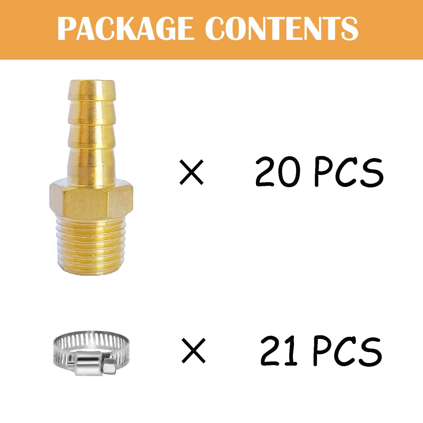 20 Pcs Brass Hose Barb Fittings 1/2 NPT to 1/2 Barb Barbed Hose Fittings Male…