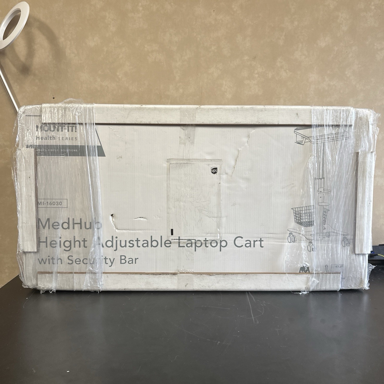 Mount-It! MedHub Height Adjustable Mobile Laptop Cart with Anti-Theft Bar