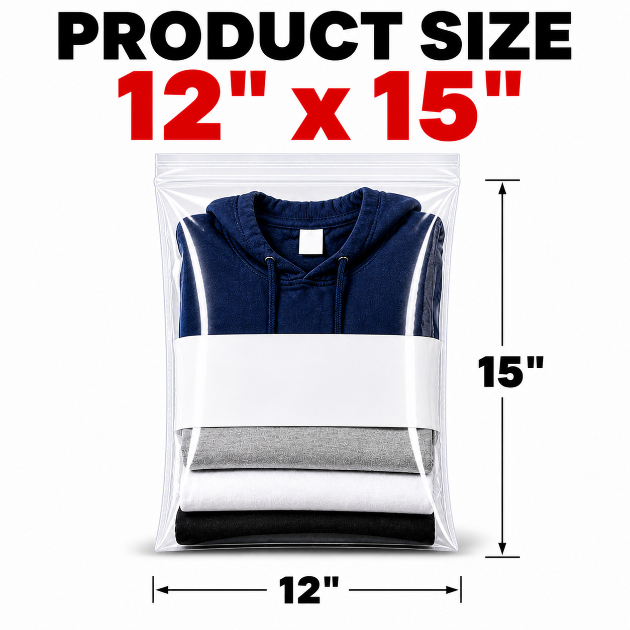12×15 Clear Zip Poly Bags 2 Mil Reclosable White Block Bulk 100 200 1000 2000