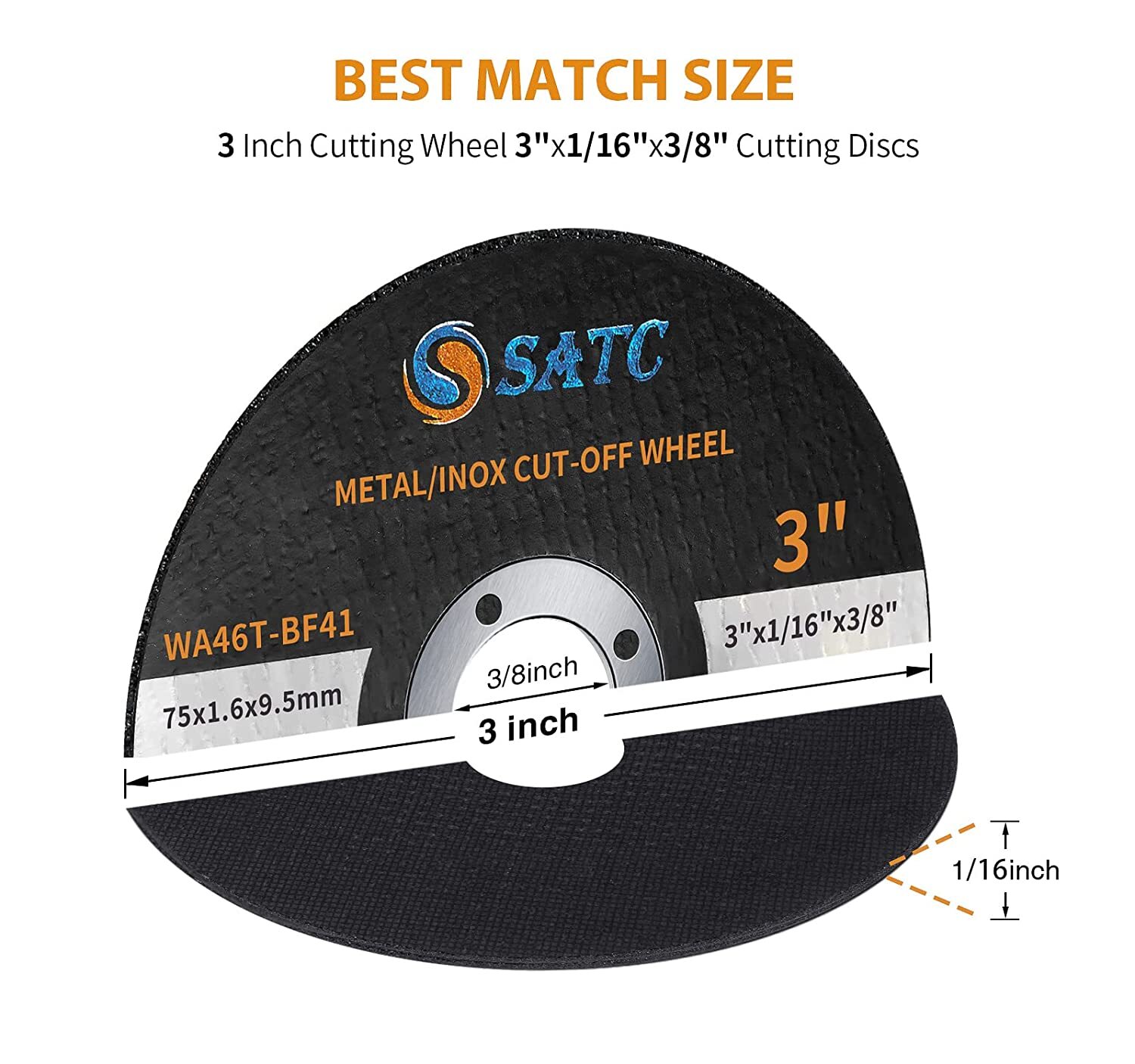50 Pack 3″x1/16″x3/8″ Cut-off Wheel 3 inch Metal & Stainless Steel Cutting Discs