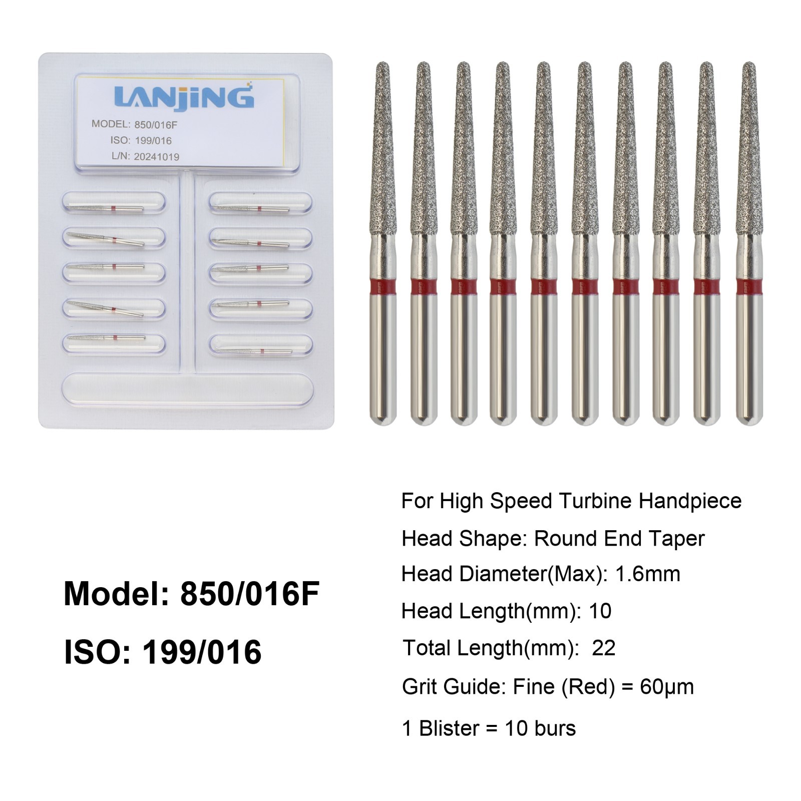 Dental Diamond Burs FG Round End Taper Football Fine Coarse 856 850 High Speed