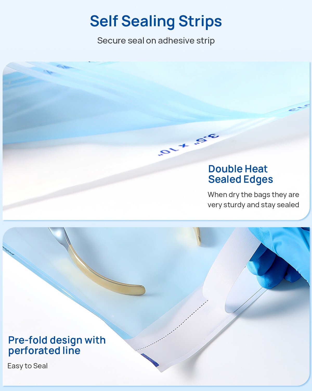 JMU Self Sealing Sterilization Pouches Dual Indicator, Size 3.5″x6.5″ 200pcs/box