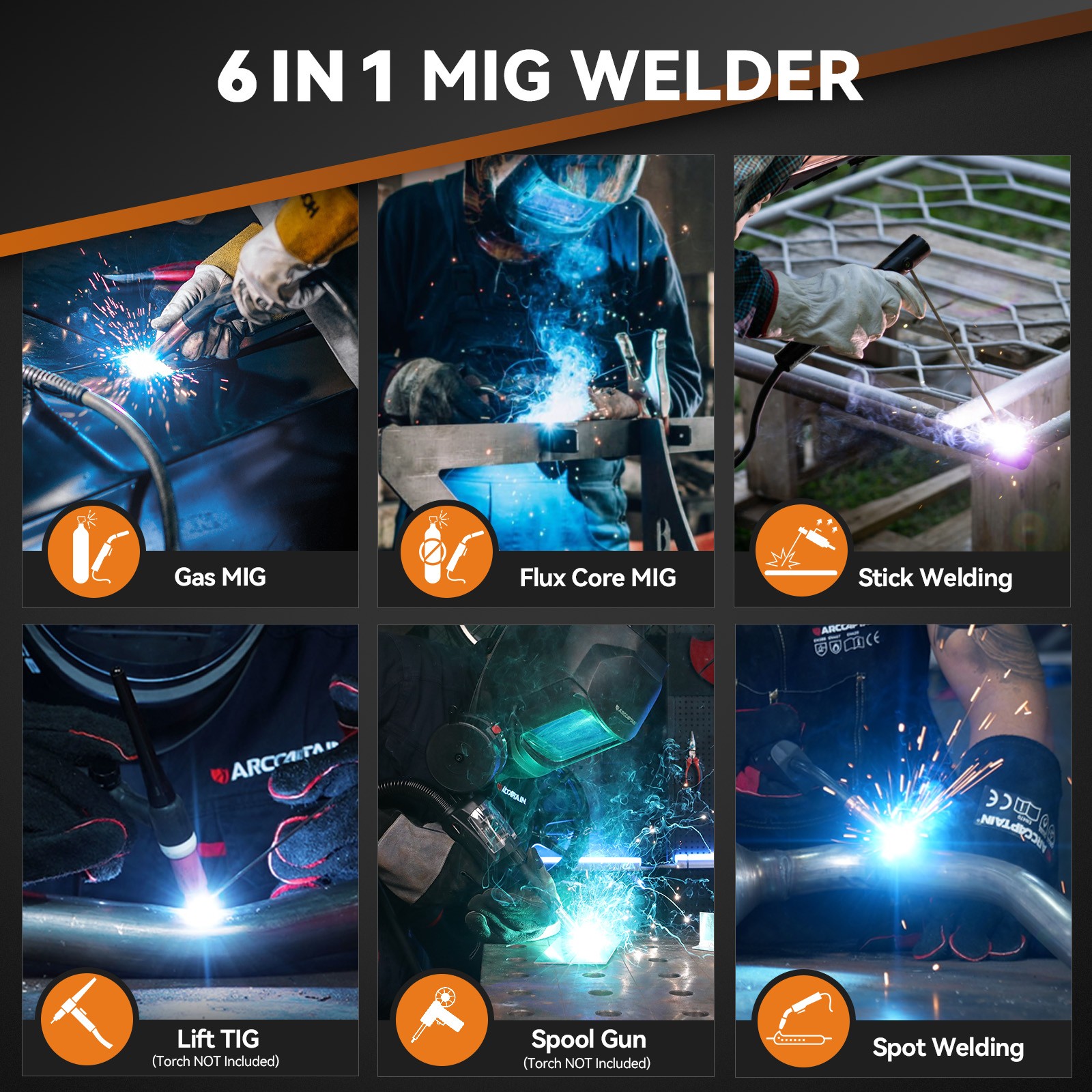 ARCCAPTAIN MIG250 250Amp 6-in-1 MIG Welder 110/220V Digital Synergic LED Display