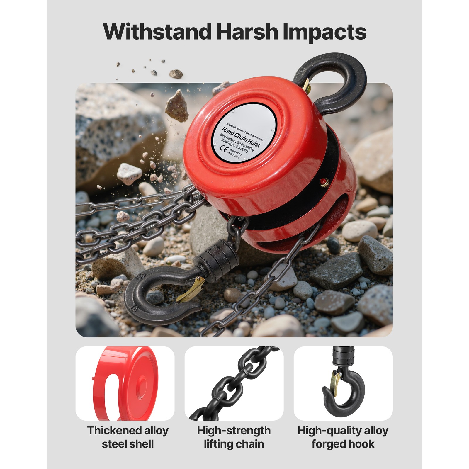 Uimoso Manual Chain Hoist 1 Ton/2Ton Capacity with G70 Chain 8/10/20ft Options