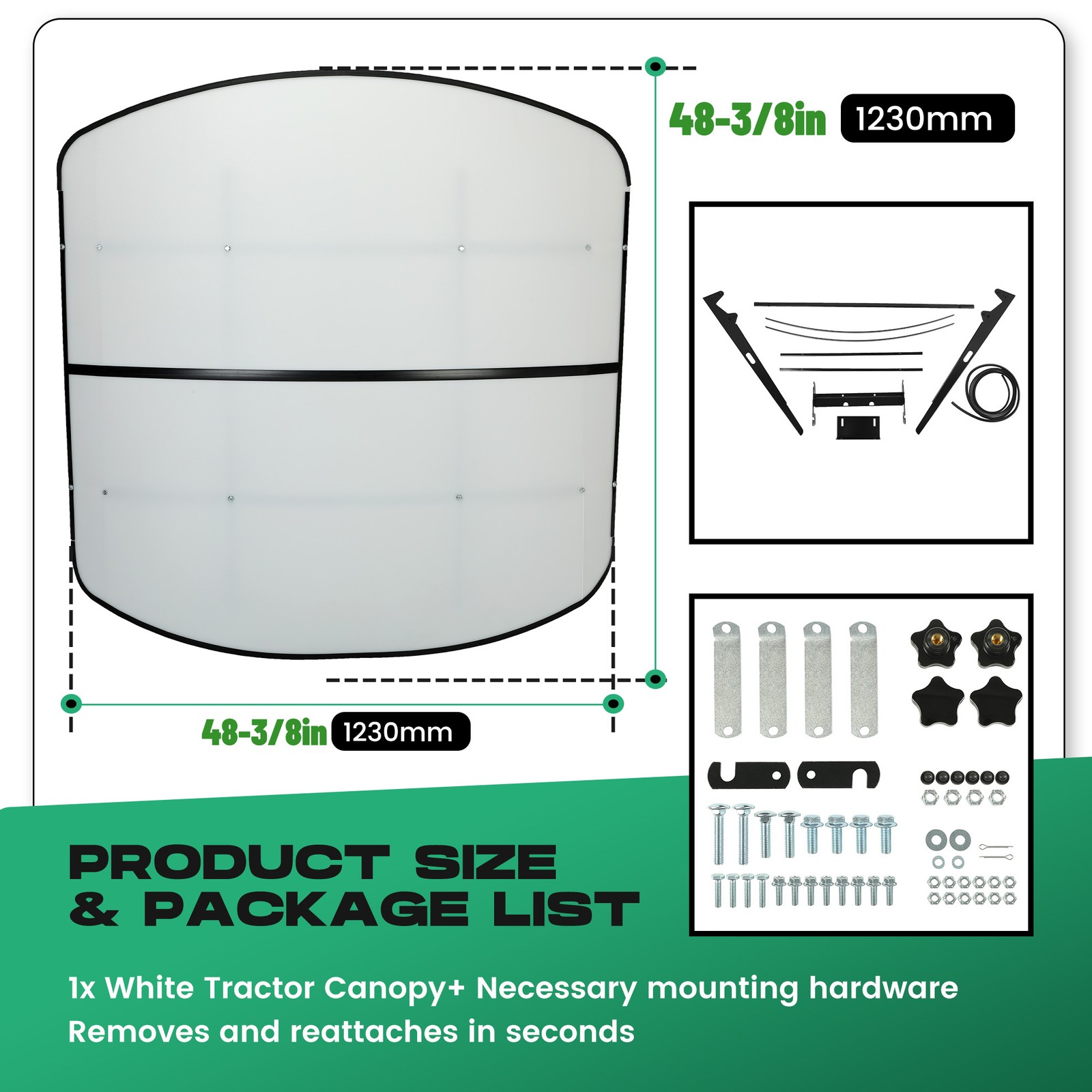 White Tuff Top Tractor Canopy For ROPS 52″ X 52″ w/ Mounting Accessories