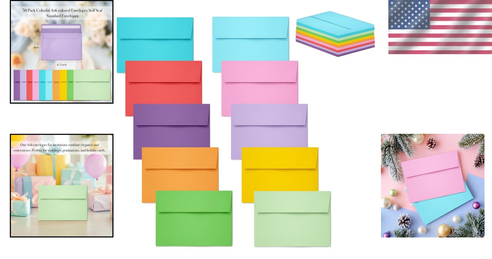 50-Pack 4×6 Colored Envelopes – Perfect for Weddings or Greetings