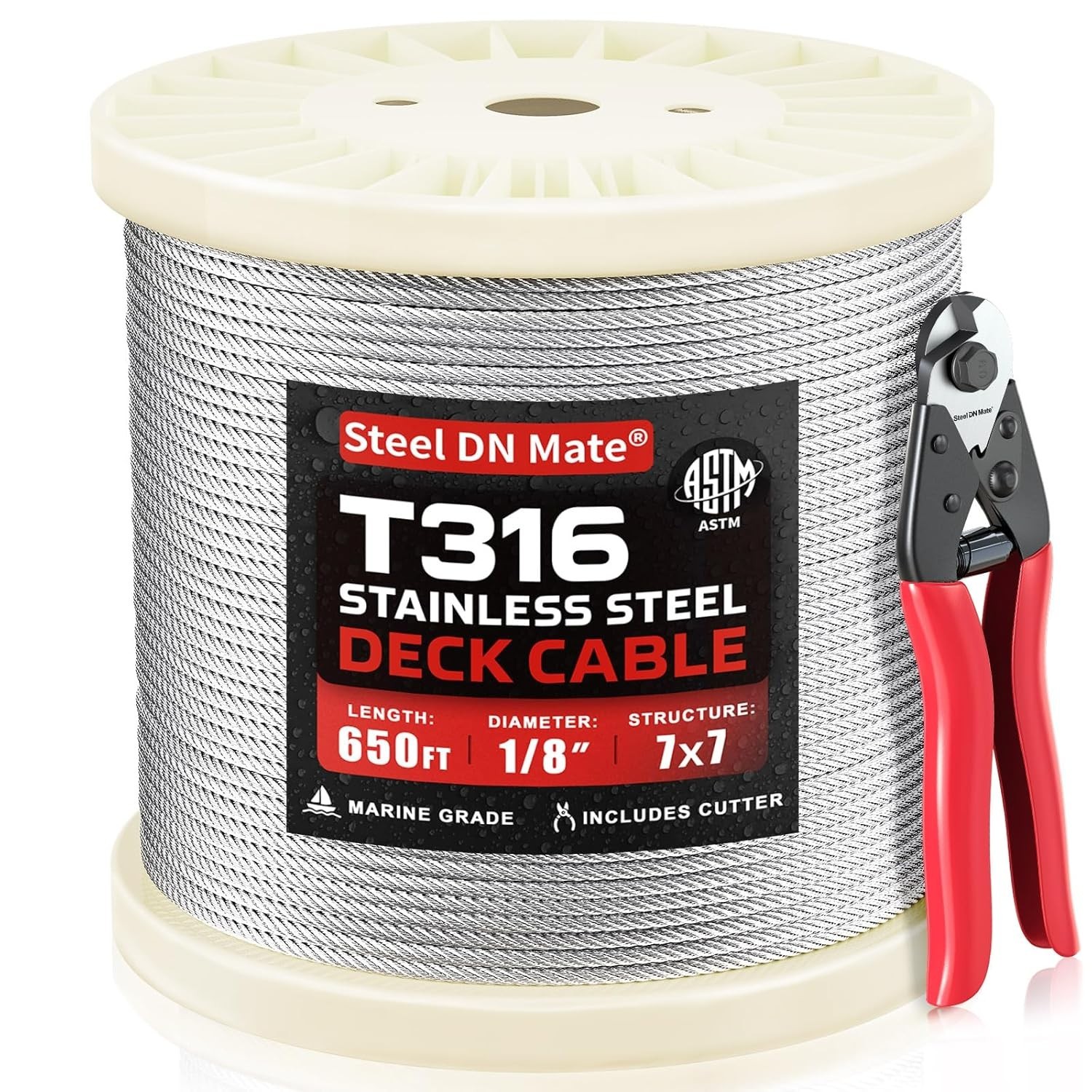 650FT 1/8″ T316 Stainless Steel Cable 7×7 Marine Grade Railing Wire 1800lbs ASTM