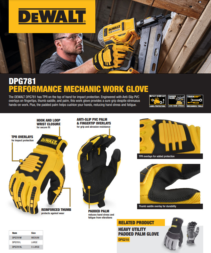DeWalt DPG780 Mechanics Construction Hand Protection Safety Work Gloves Mechanix