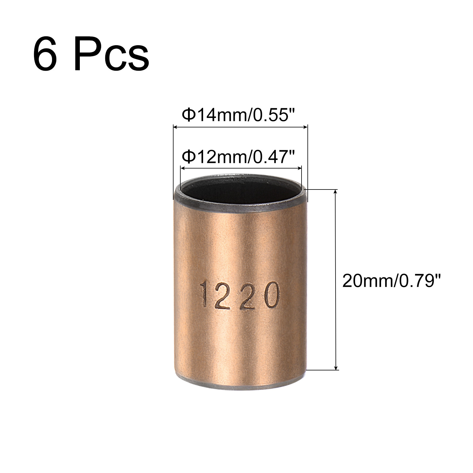 6pcs Sleeve Bearings 12mm Bore x 14mm OD x 20mm Length Wrapped Oilless Bushings