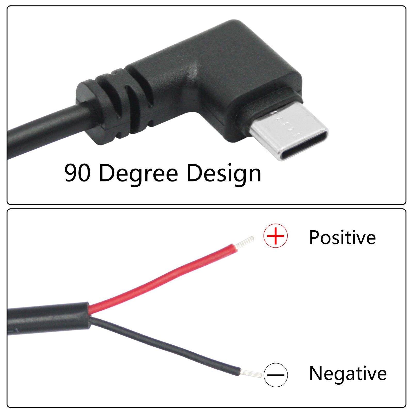 4Pcs 90 Degree USB C to 2 Pin Bare Wire Open End Wire 1M/3FT, Right Angle USB Ty