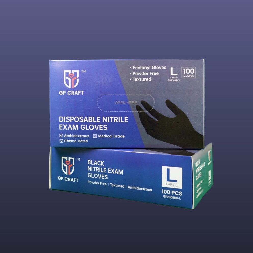 GP CRAFT Nitrile Gloves, 5 Mils, Medical, Fentanyl Resistant, Black,Case of 1000