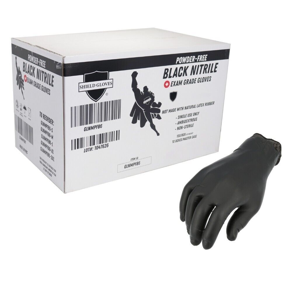 Large, 6 MIL Textured Black Nitrile Exam Powder-Free Gloves 1000 Pieces
