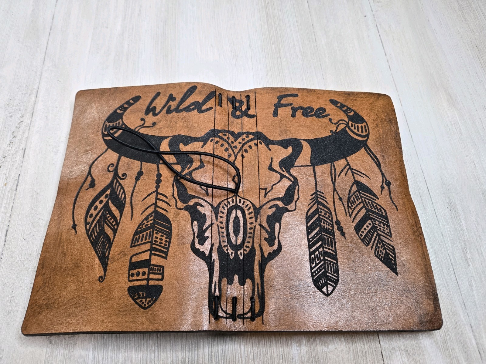 Cow Skull Boho Leather Passport Journal Planner Notebook Refillable Banded 6″