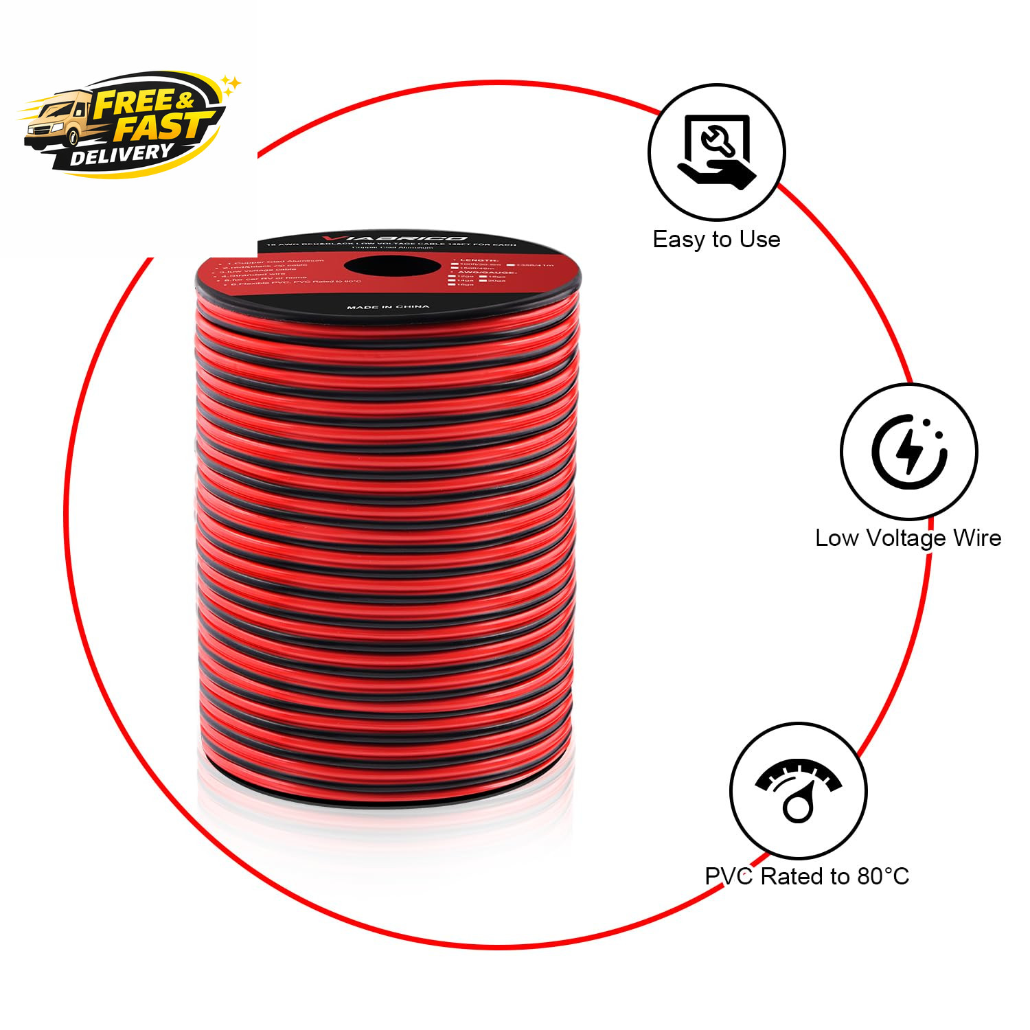 10 Gauge Wire 100FT, 2 Conductors Electrical Wire Red Black Cable, Flexible/