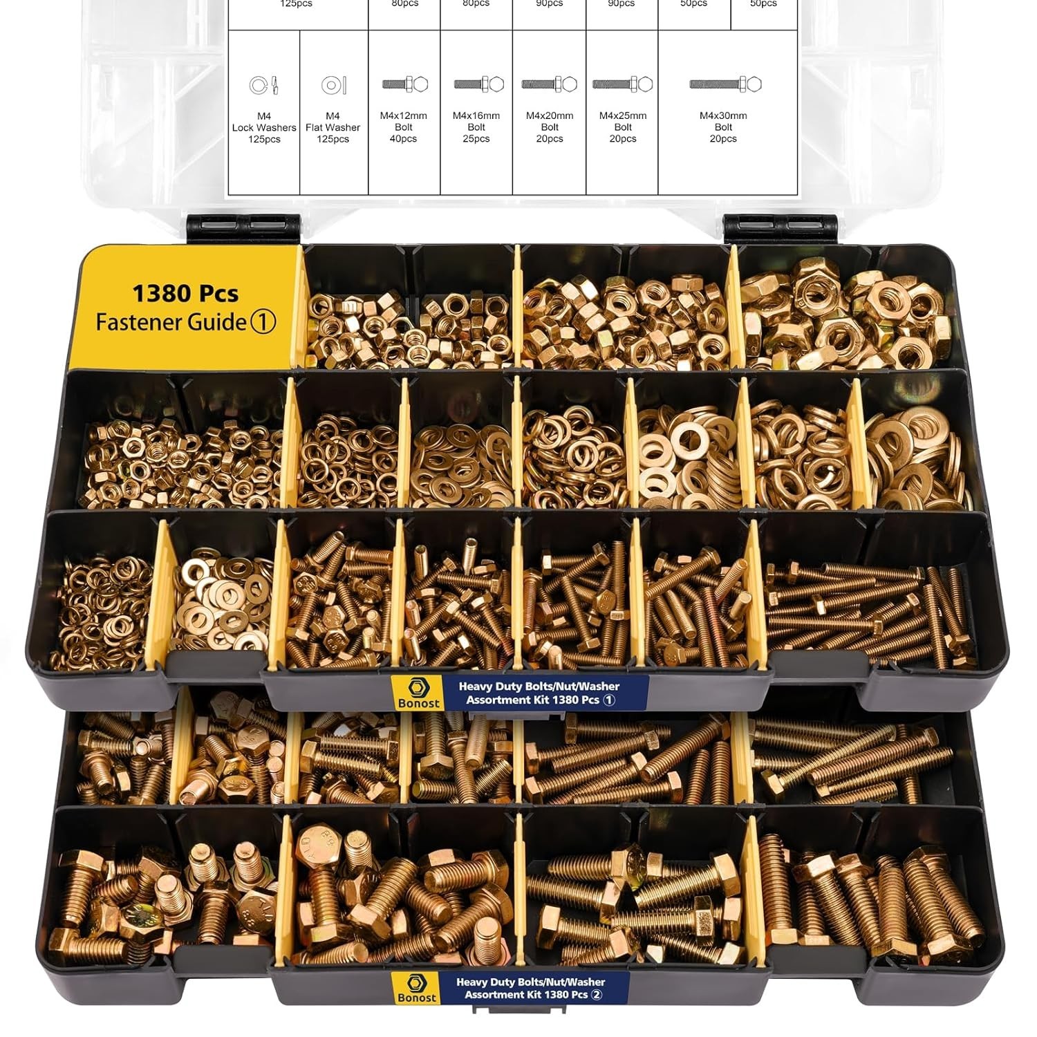 Stackable 1380pcs Nuts and Bolts Kit – Essential Heavy Duty Fastener Assortment