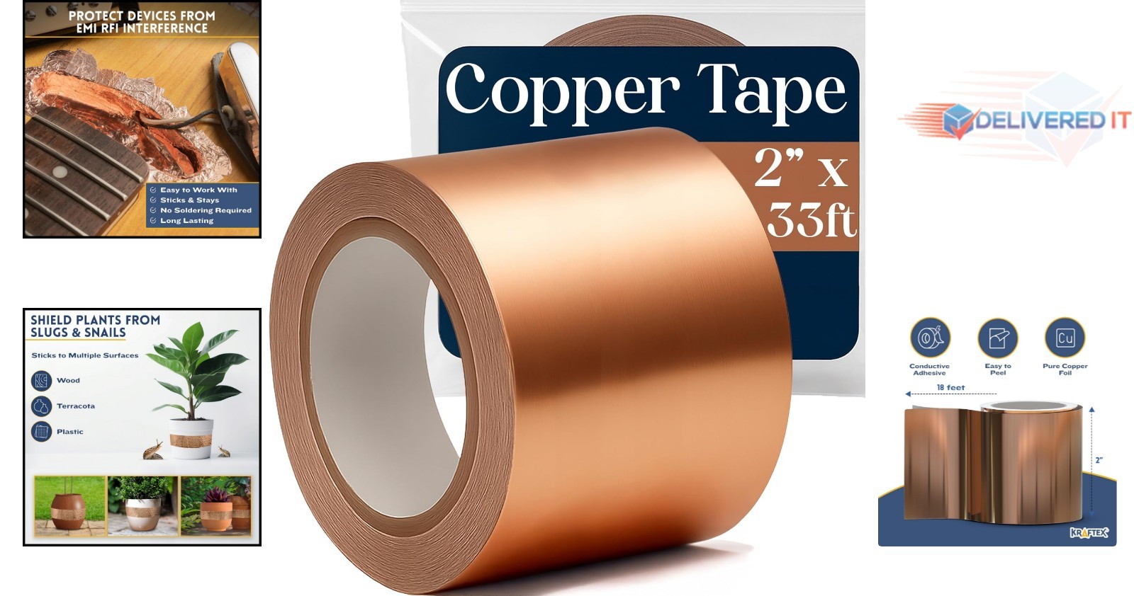 Copper Tape 2 Inch x 33ft Conductive Adhesive EMI Shielding Gardening Arts Craft