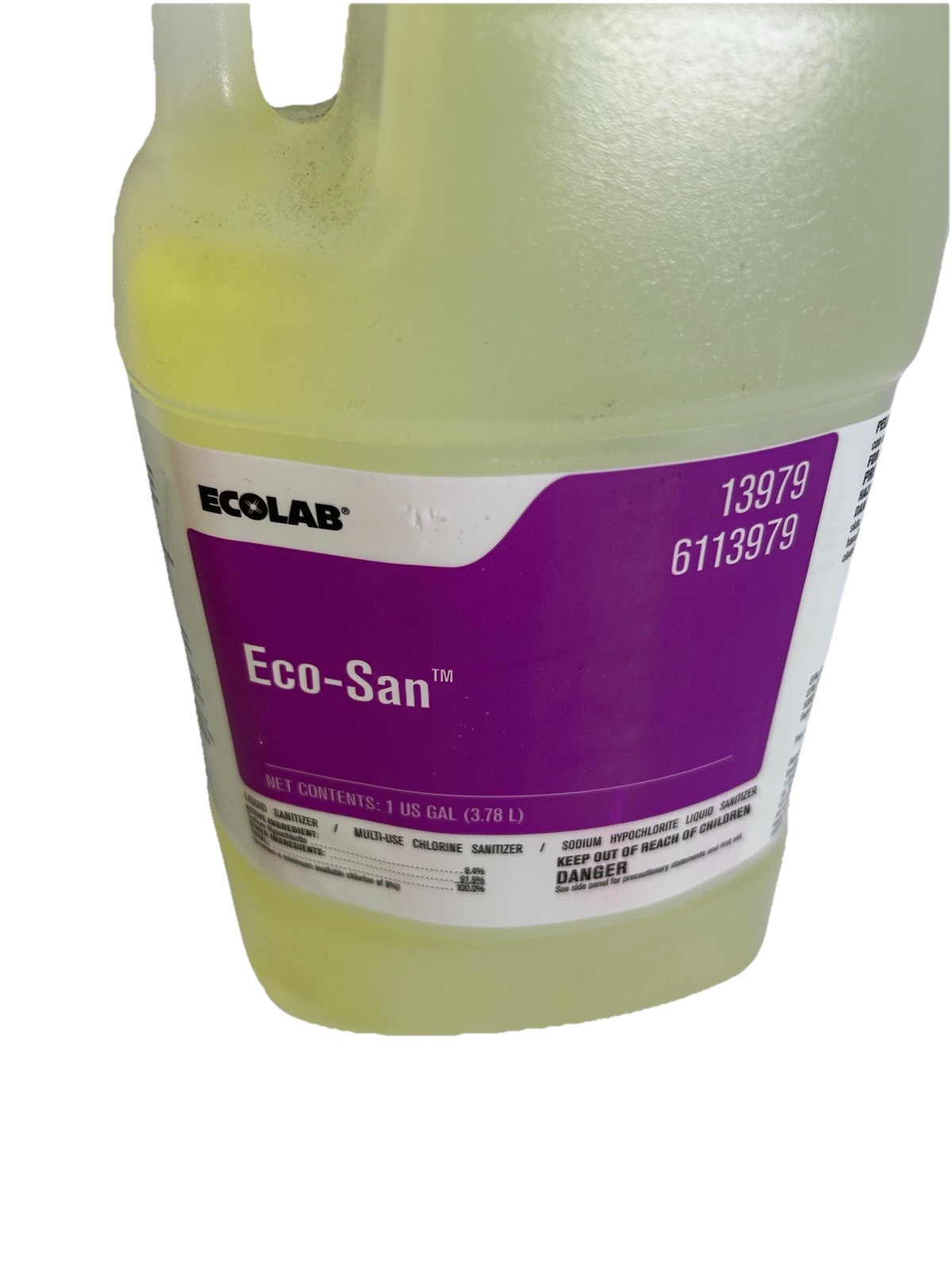 ECOLAB Eco-San Chlorinated Sanitizer, Multi-Surface, Unscented 1 US Gal 6113979