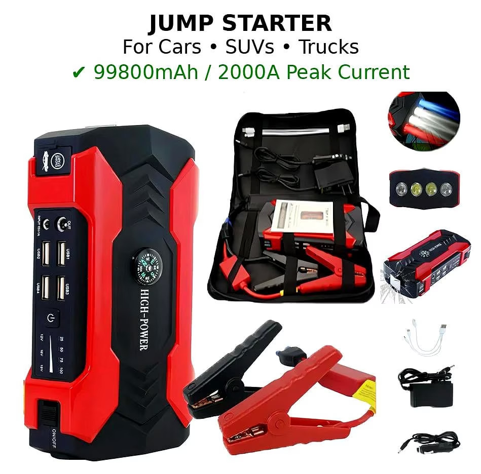 99800Mah Car Jump Starter, Peak Car Battery Charger, 12V Jump Box Jumper Battery