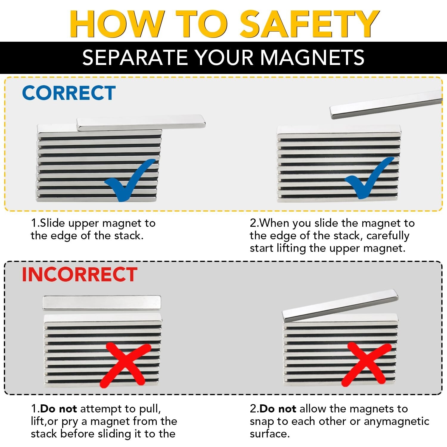 Strong Magnet Strips Heavy Duty – Rare Earth Magnets with Adhesive – Pack of 6