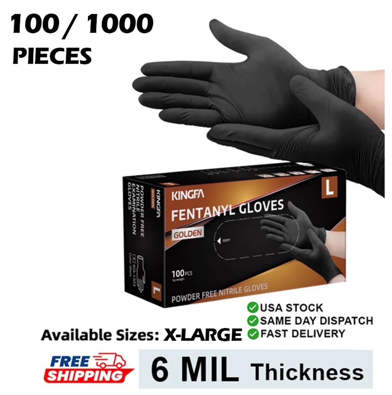 6 Mil Black Nitrile Gloves Heavy Duty Powder-Free Latex-Free XL New 100/1000