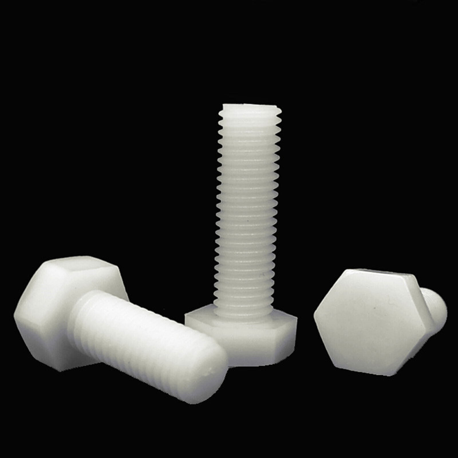 US Stock M4 M5 M6 M8 M10 M12 Hex Nylon screws hex bolts screws White L 6mm~100mm