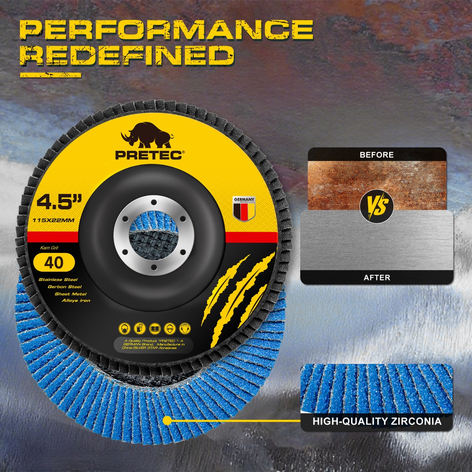 40 Pack 4.5″ x 7/8″ Zirconia Flap Discs 40 Grit T27 for Angle Grinder w/ Gloves