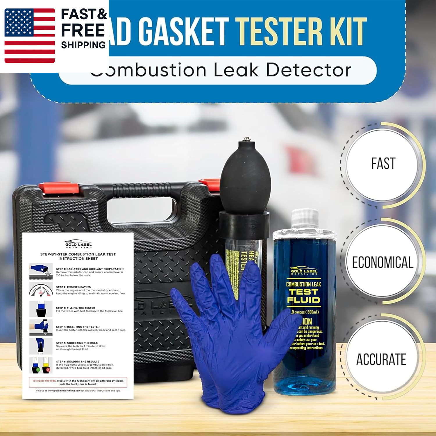 Combustion Leak Detector Kit – 100+ Tests Automotive Engine Block and Head Gask