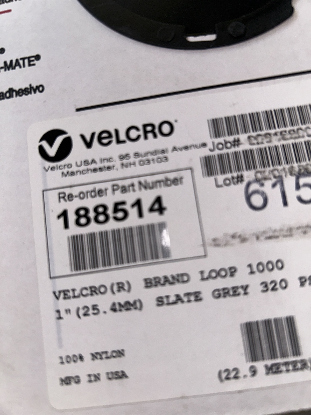 Velcro 188514 Loop 1000 – 1″ Slate Grey 320 PSA New – 25 Yards -Adhesive- 75Feet