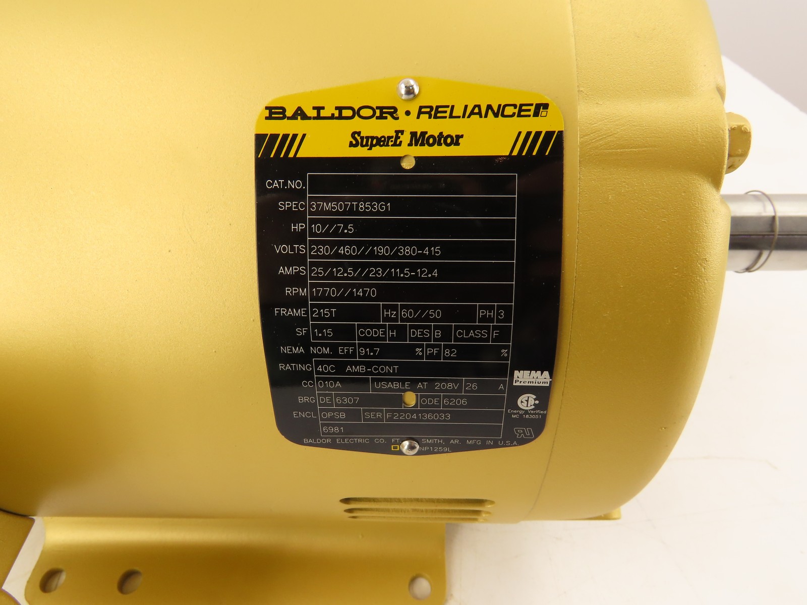 Baldor Electric Motor 10 HP 230/460V 3PH 1770 RPM 215T Frame Compare to EM3313T
