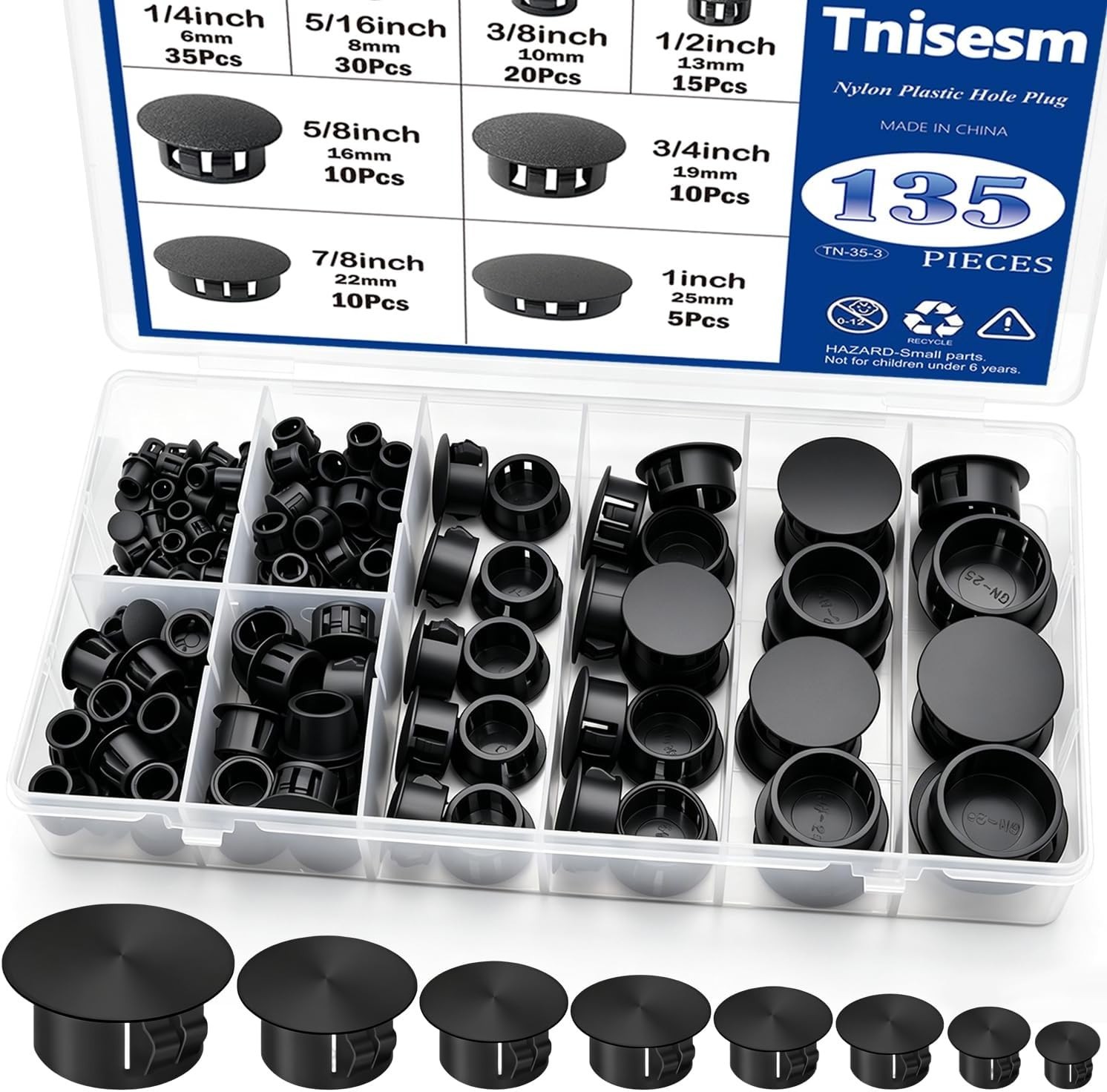 Essential 135Pcs Plastic Hole Plugs – Black, 8 Sizes for Home & Industrial Use