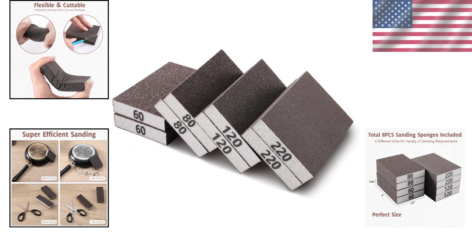 8PCS Sanding Sponge, Blocks of 60/80/120/220 Assorted Grits,…