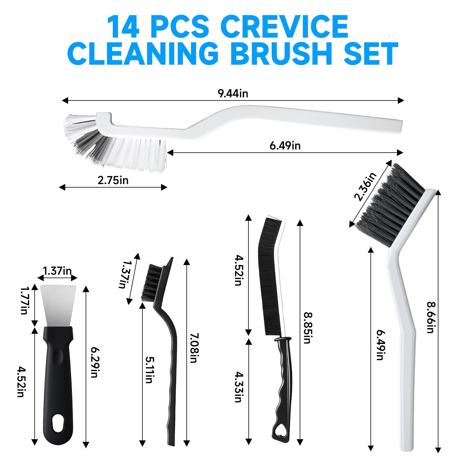 14Pcs Crevice Cleaning Brush Set, V Shape Grout Cleaner for Deep Black
