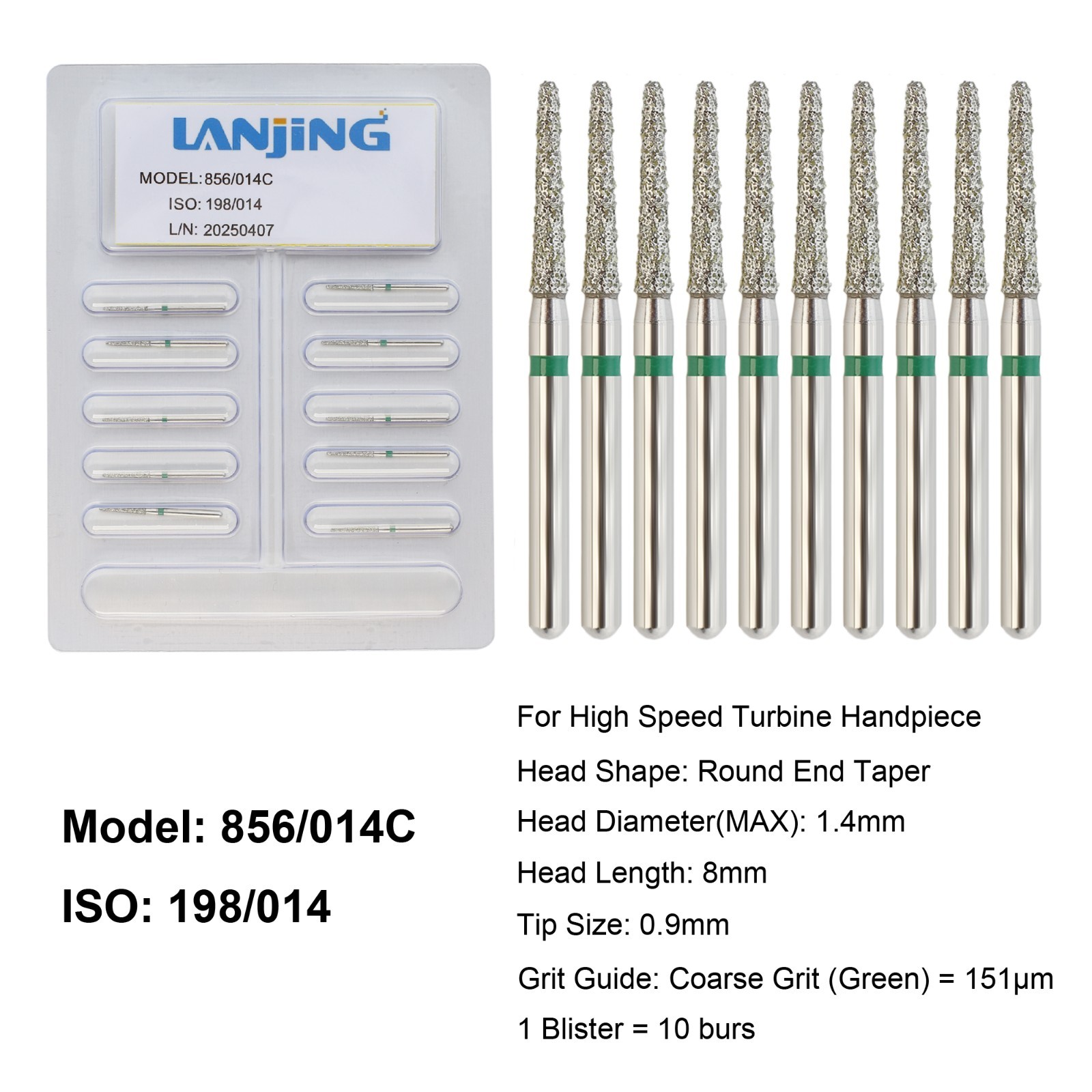 Dental Diamond Burs FG Round End Taper Football Barrel Pear Coarse Fine 856 379