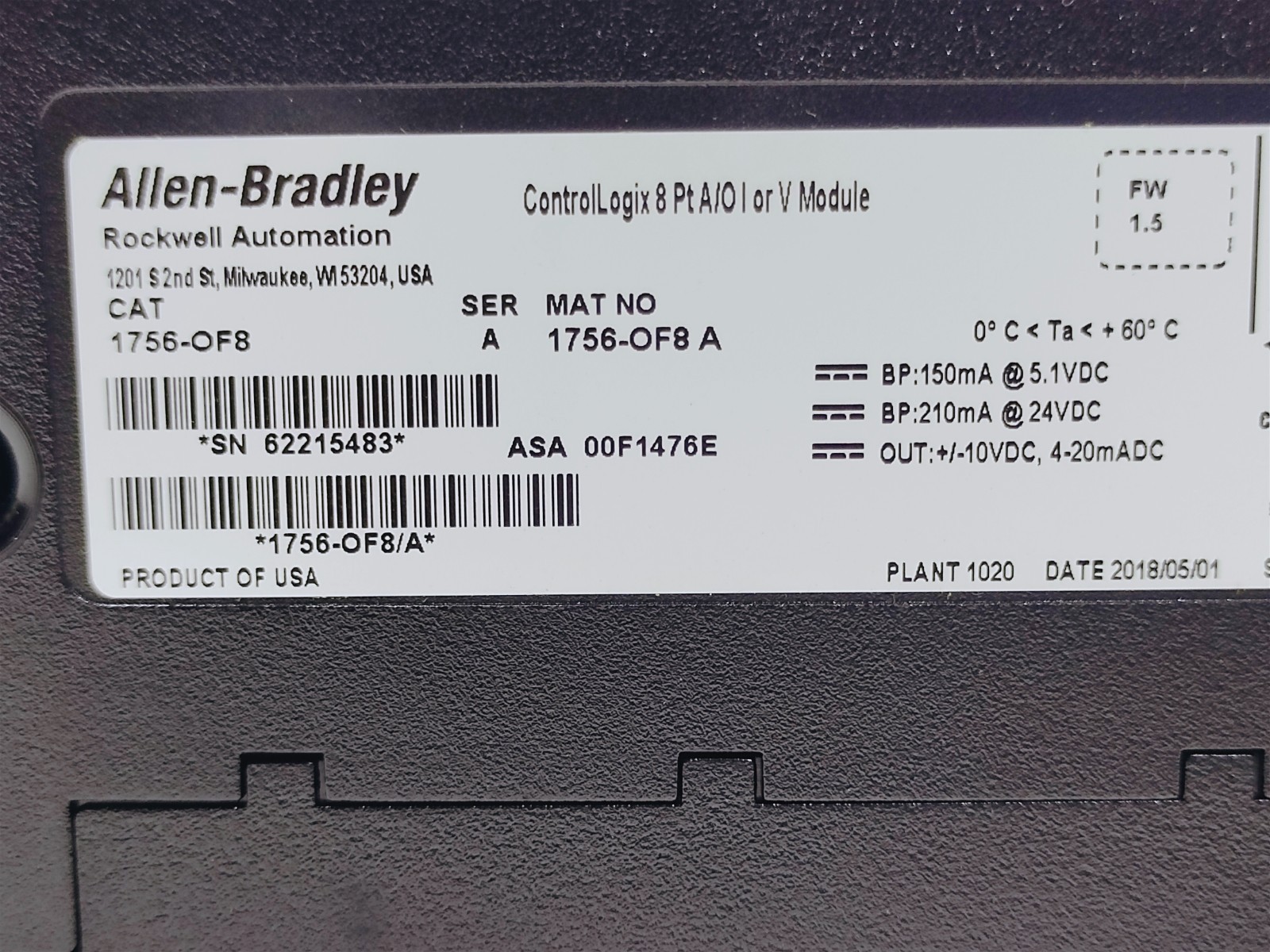 Allen Bradley 1756-OF8 (SER A) ControlLogix Analog Output Module (FREE SHIPPING)
