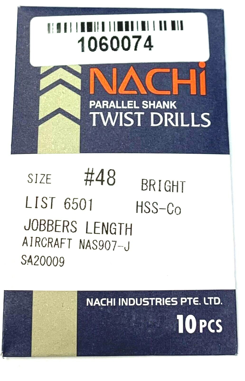#48 (0.0760″) COBALT TWIST DRILLS – BRIGHT – 10 PIECE PACK – NACHI L6501 – NEW!
