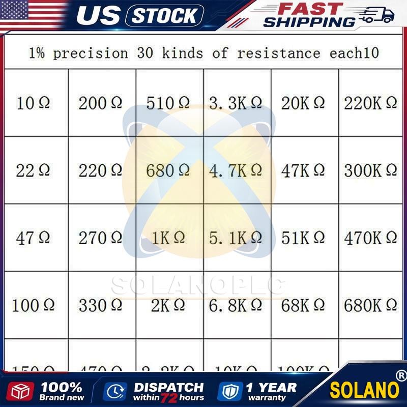 600pcs 30 Values 1/4W Metal Film Resistors Resistance Assortment Kit Set 1% USA