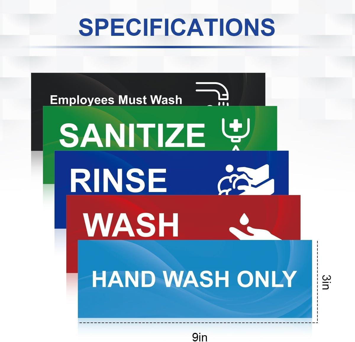 Wash Rinse Sanitize Sink Labels, 5 Pack 3 Compartment Sink Signs, Waterproof Sti