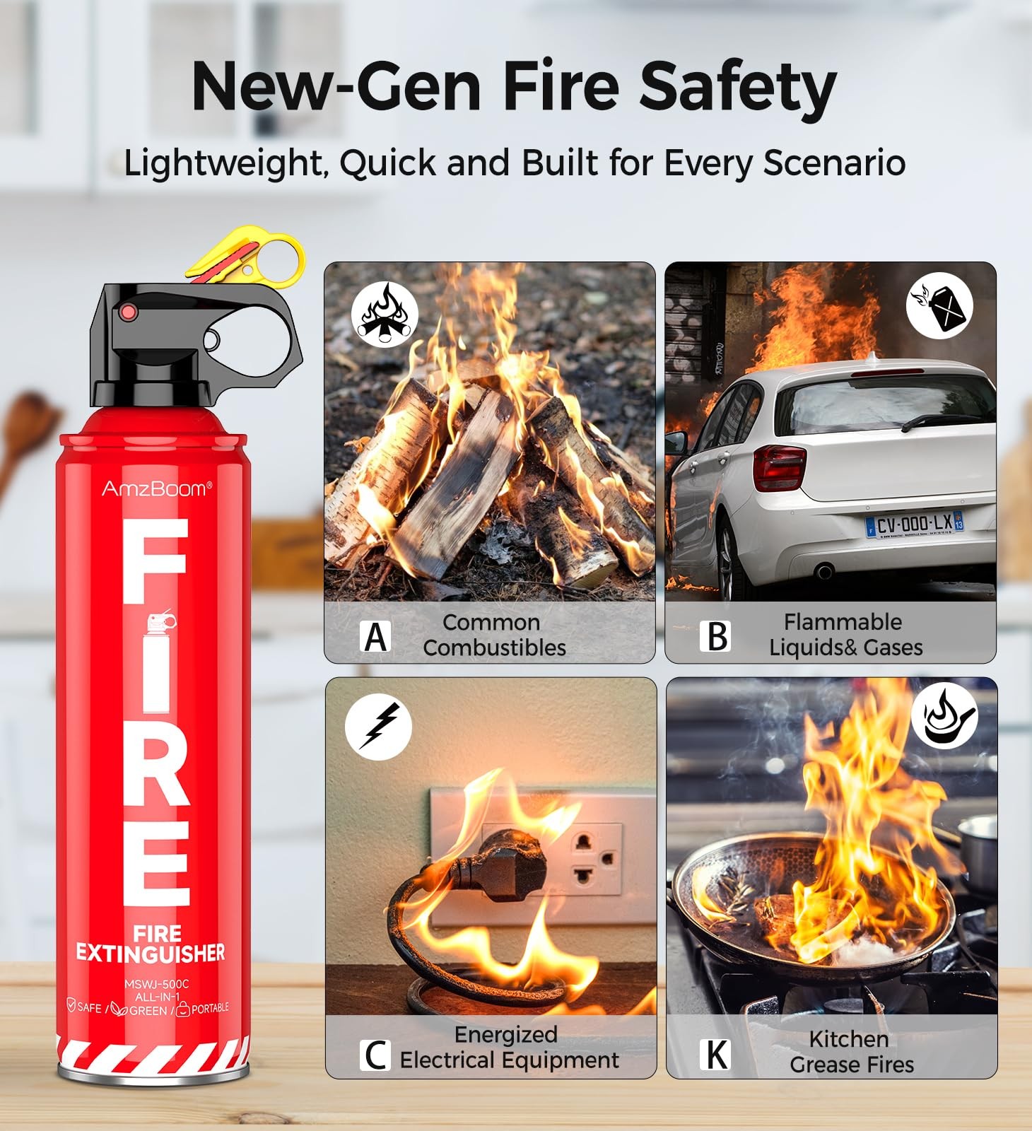 Fire Extinguisher for Home 1Pack, Kitchen, Car, and Grill,Compact 1 PACK