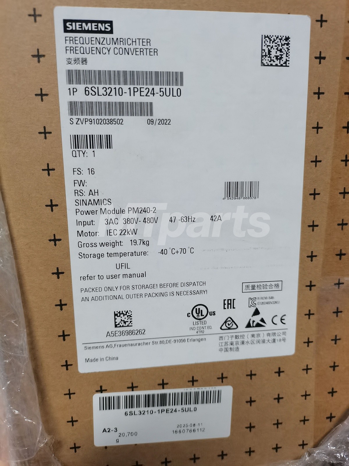 Surplus 1× Siemens 6SL3210-1PE24-5UL0 New US Seller 1 year warranty