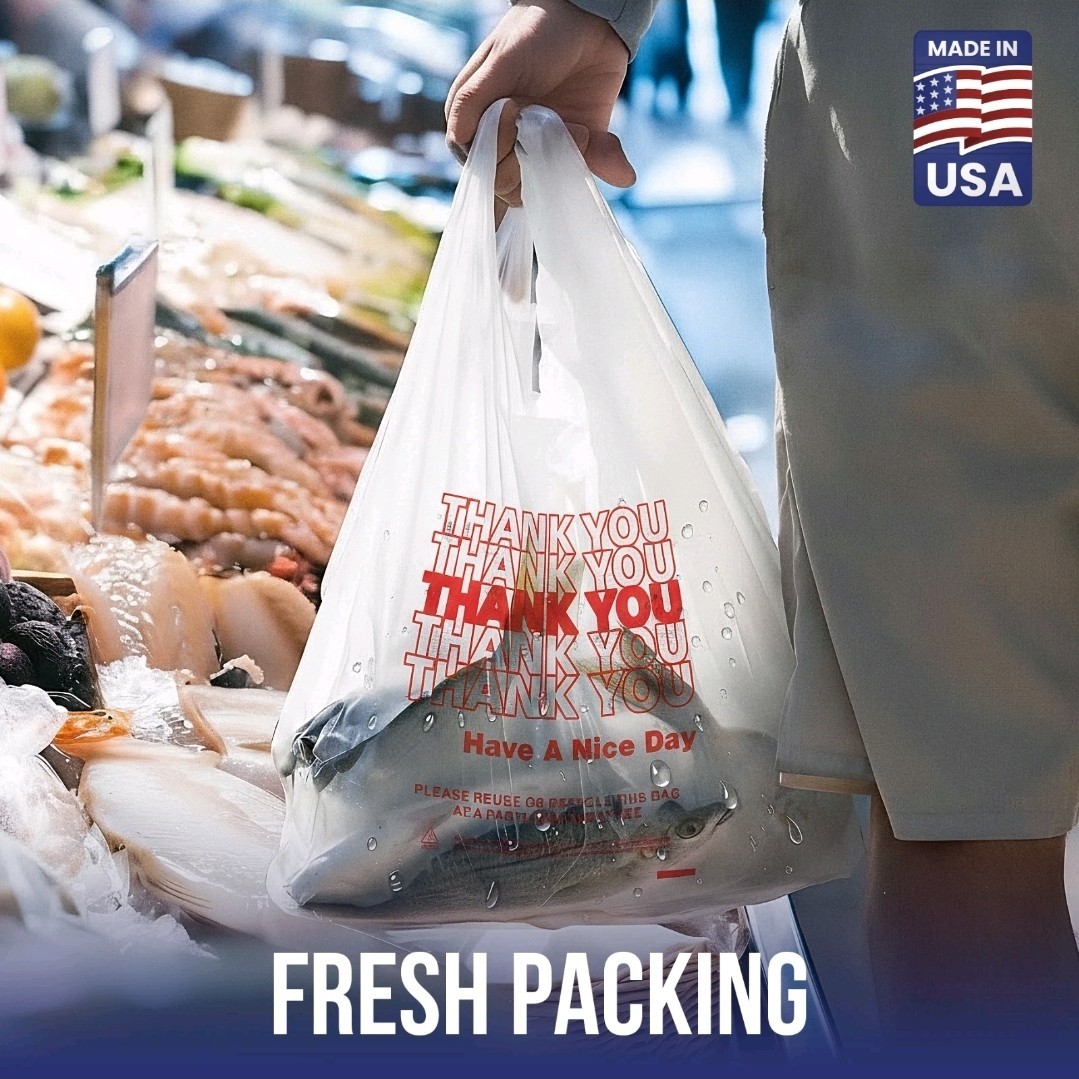 Thank You Plastic T-Shirt Bags 11.5×6.5×21 for Grocery Retail Shopping 100 pack