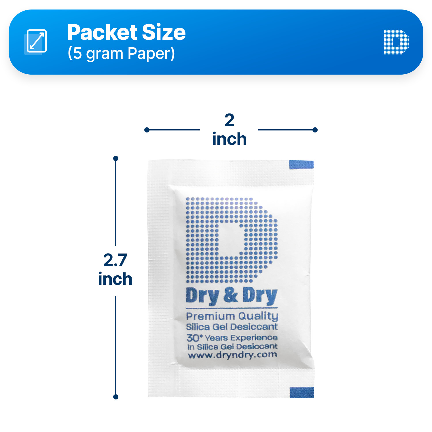 5 Gram [50 Pack] “Dry & Dry” Silica Gel Desiccant Packets – Rechargeable Cloth