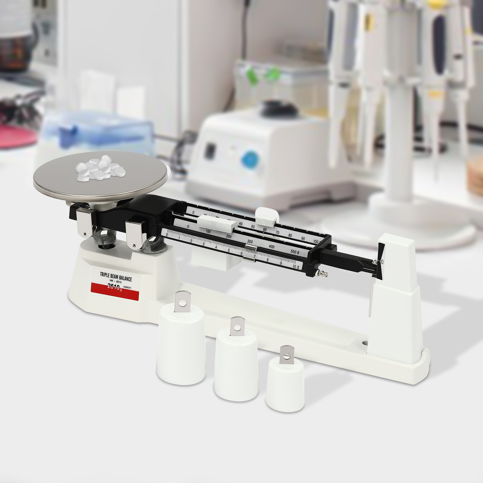 Lab Triple Beam Balance Scale 2610G x 0.1g Stainless Steel Retro Lightweight