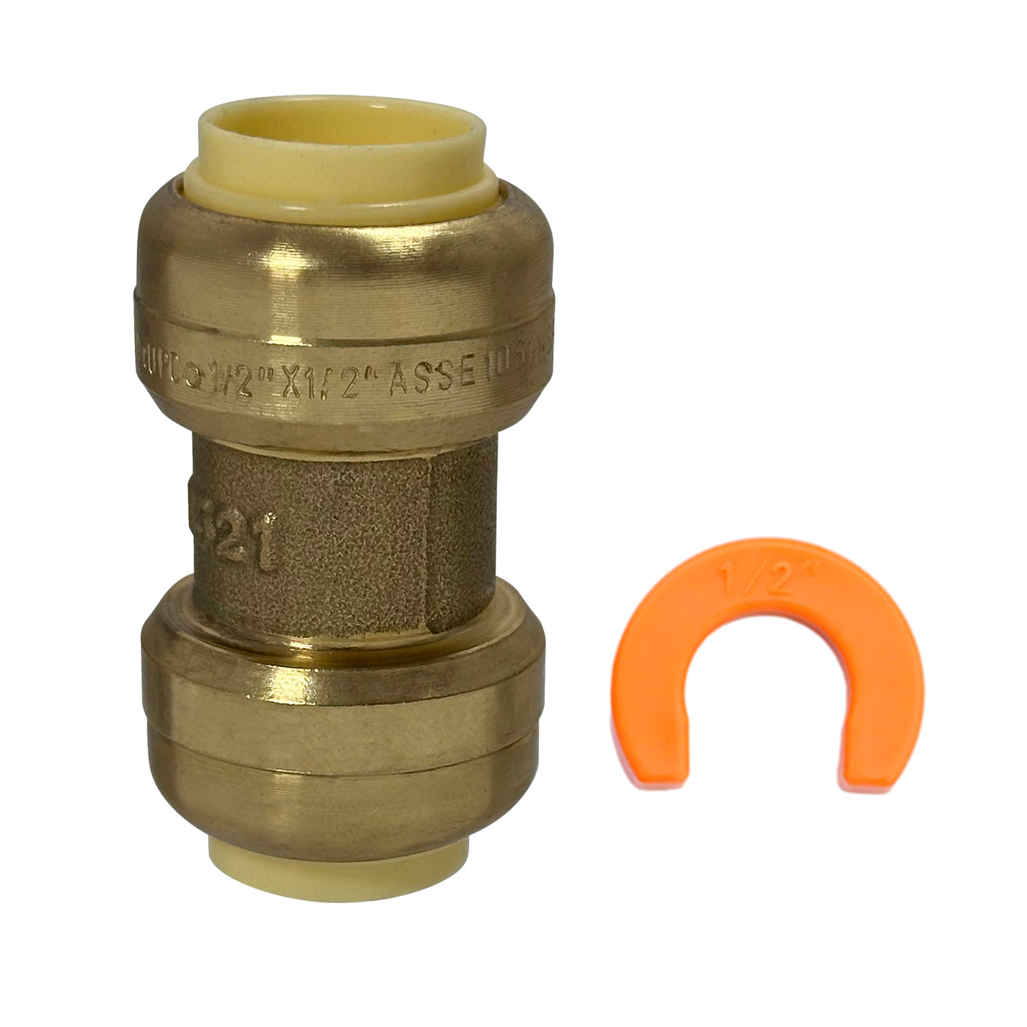 10) 1/2″ X 1/2″ PUSH FIT COUPLINGS WITH 1 FREE DISCONNECT CLIP, LEAD FREE BRASS